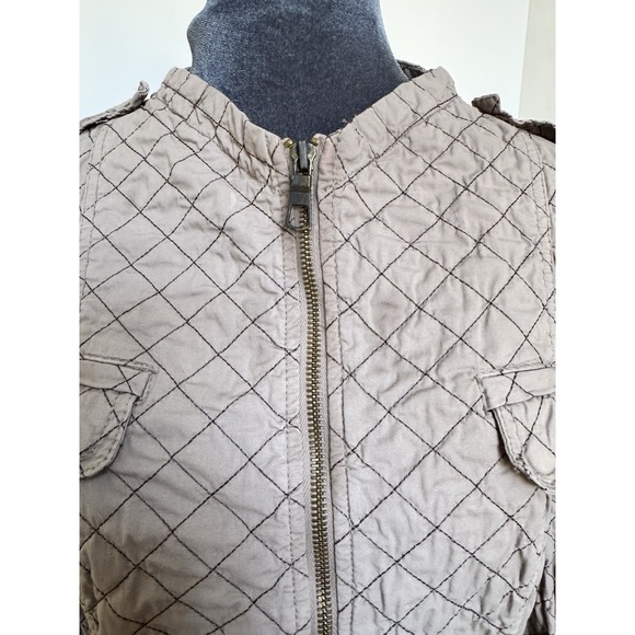 XCVI Jacket XL Taupe Diamond Quilted Belted Moto Utility Military Safari Classic - Picture 14 of 16
